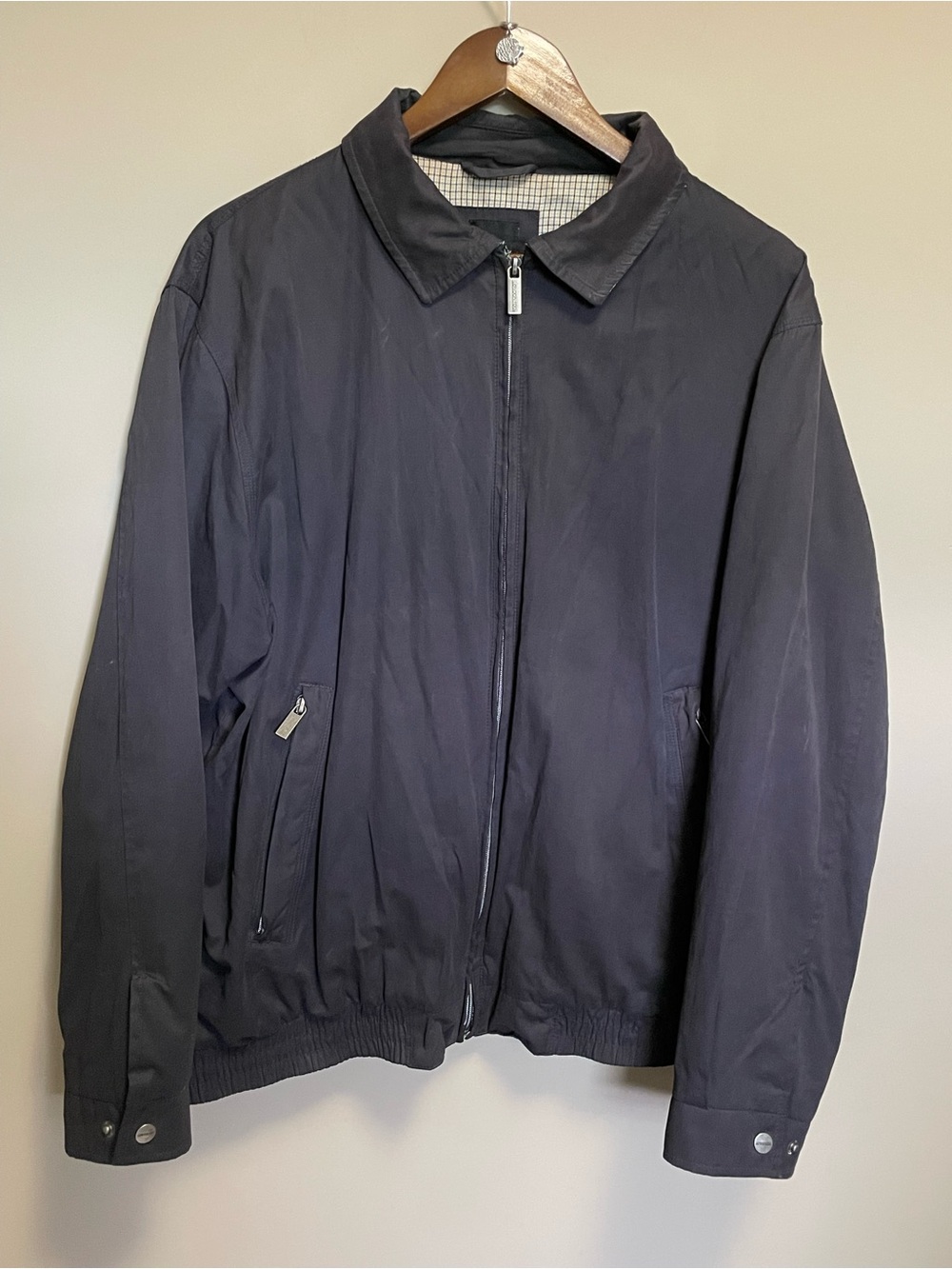 London Fog Navy Blue Zip-Up Bomber JacketMen’s Large